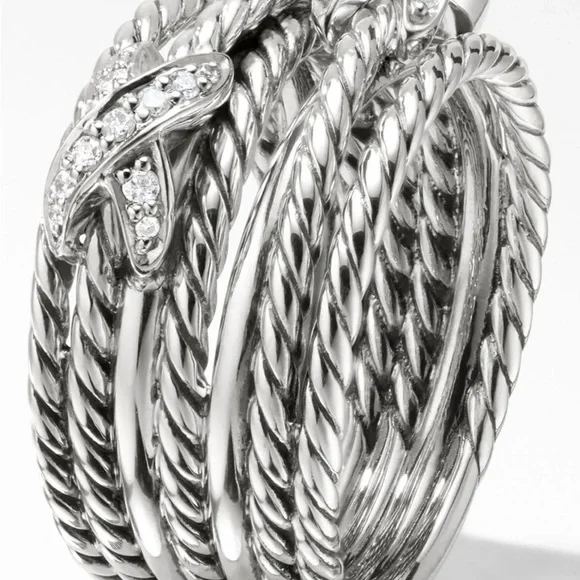 David Yurman Double X Crossover Ring in Sterling Silver with Pavé Diamonds-new! - Picture 6 of 7